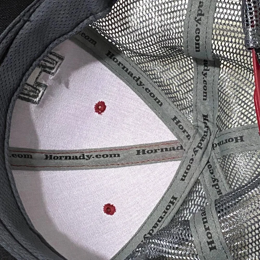 Hornady Snap Back Hat Red‎ Silvery Gray Cotton Mesh Embroidered Manufacturing Co